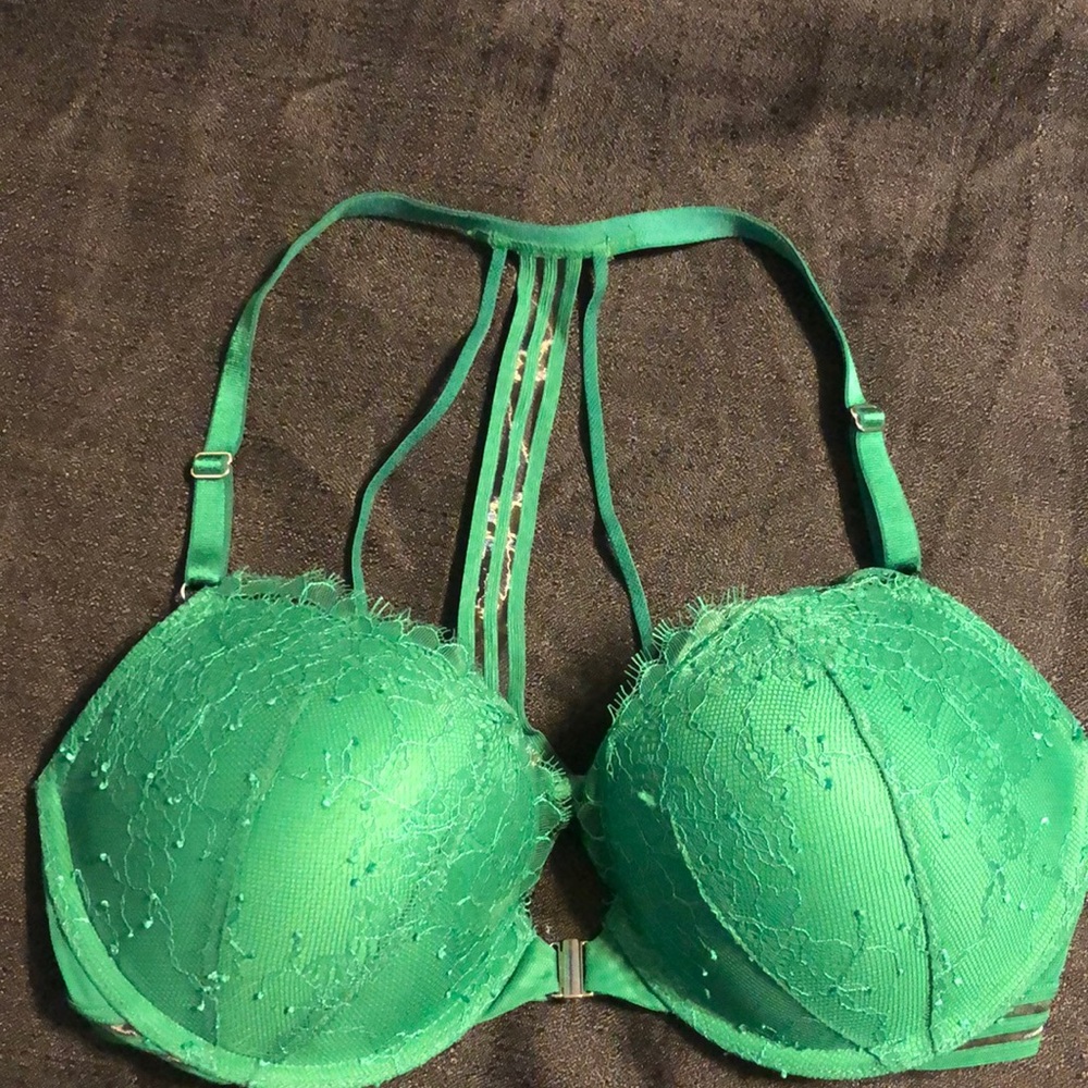 Green Front Close Bra with Back Detail